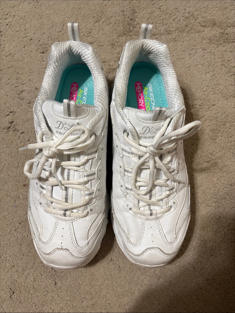 Skechers Delights White Athletic Sneakers with Teal Insoles